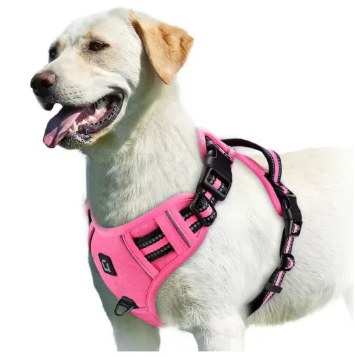 alt="Harnais pour chien ergonomique soutien poitrine et dos couleur rose"
