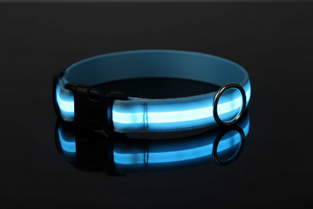 alt="Collier LED chien sécurité faible luminosité"