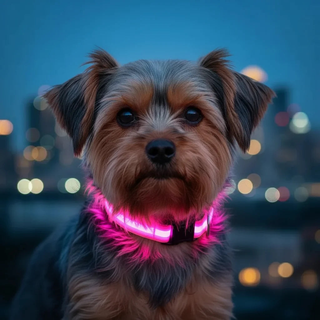 alt="Collier LED haute visibilité pour promener chien la nuit